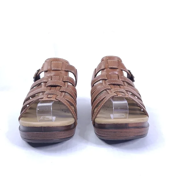 Dansko Brown Strappy Leather Adjustable Slip On Open Toe Platform Clog Sandal 37 - Picture 3 of 11